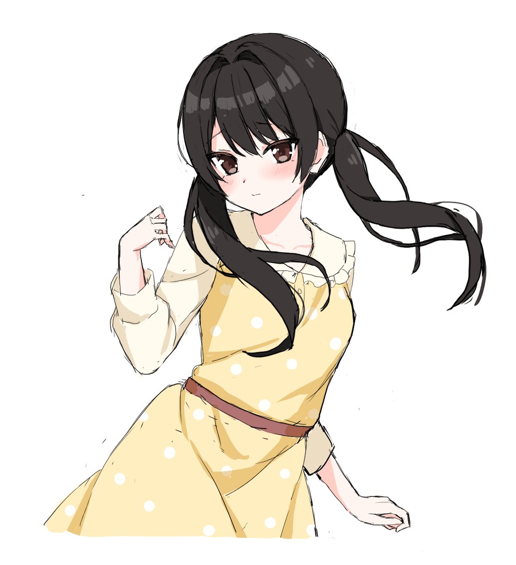 1girl solo twintails white background simple background dress black hair  illustration images
