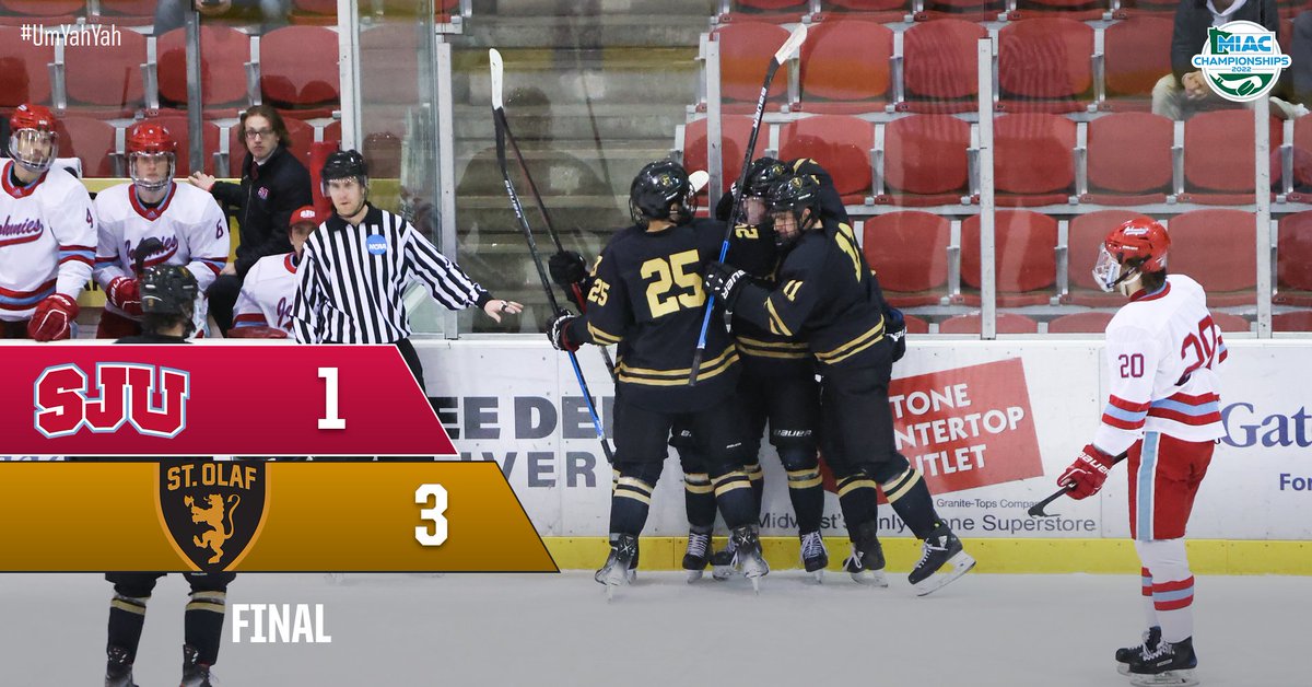 FINAL: <a href="/StOlafMHockey/">St. Olaf Men's Hockey</a> 3, Saint John's 1

For the first time since 2012, the Oles will play for the #MIAC Championship! Young, Cooper, and Heisler with the goals and Haugen with 33 saves between the pipes.

#OlePride | #UmYahYah | #d3hky