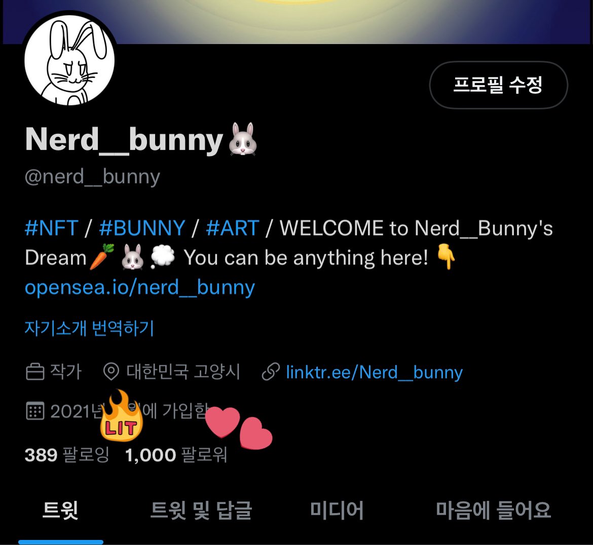 nerd__bunny's tweet photo. 너드버니가...1000팔 이라니...🤭💕
관심가져주시고 도와주시는 여러 작가님들과 팔로워 분들 너무 감사드립니다..!👏
기분좋은 하루 되세요!!! /당근
#NFTcommunity https://t.co/C3Ku3Y6eZ1