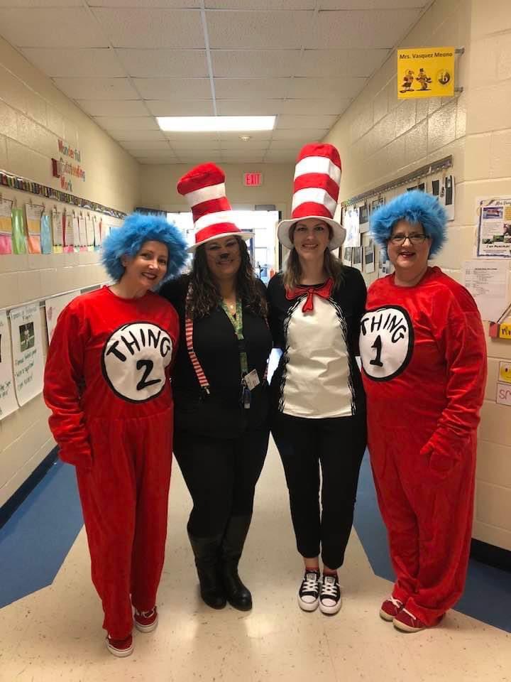 CSmithESL's tweet photo. Read Across America Day! @wmirvinelem #DrSeuss #amazingcoworkers https://t.co/npNO1nl4zo