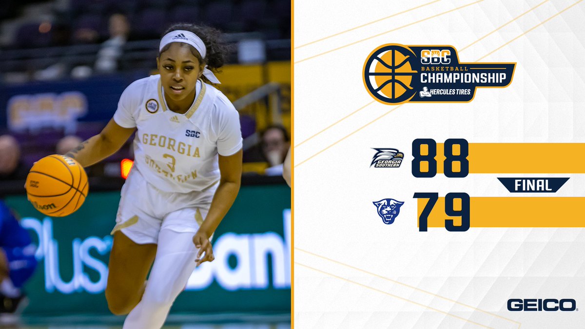 SunBelt's tweet photo. 𝗘𝗔𝗚𝗟𝗘𝗦 𝗦𝗢𝗔𝗥𝗜𝗡𝗚.

@GEICO Final Score: Seventh-seeded @GSAthletics_WBB pulled away from 10th-seeded @GSU_WBB, 88-79. #SunBeltWBB @HerculesTires ☀️ 🏀 https://t.co/SMB8SvElW2