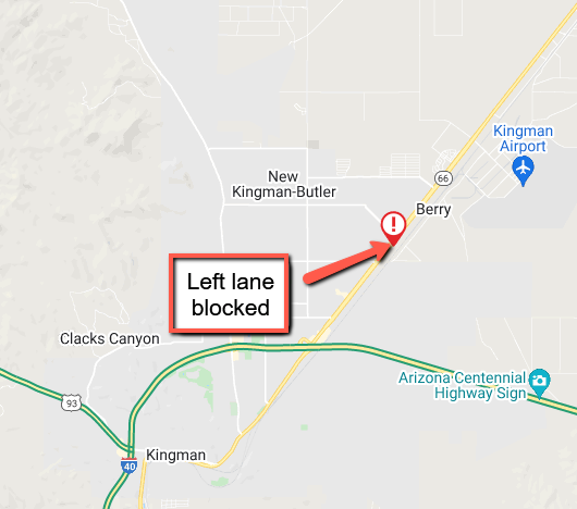 ArizonaDOT's tweet photo. SR 66 westbound in Kingman: A crash is blocking the left lane (milepost 59)
#AZtraffic #SR66 https://t.co/HegJUKqr3k