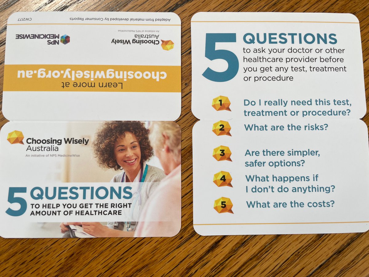KarinCalford's tweet photo. @ChooseWiselyAU provides these neat little wallet cards. Has your health care provider shared one with you?    #ChoosingWiselyWeek        
@CapitalHealthNw   @COORDINARE_au
@HealthCanberra https://t.co/g2wIF2i4Th