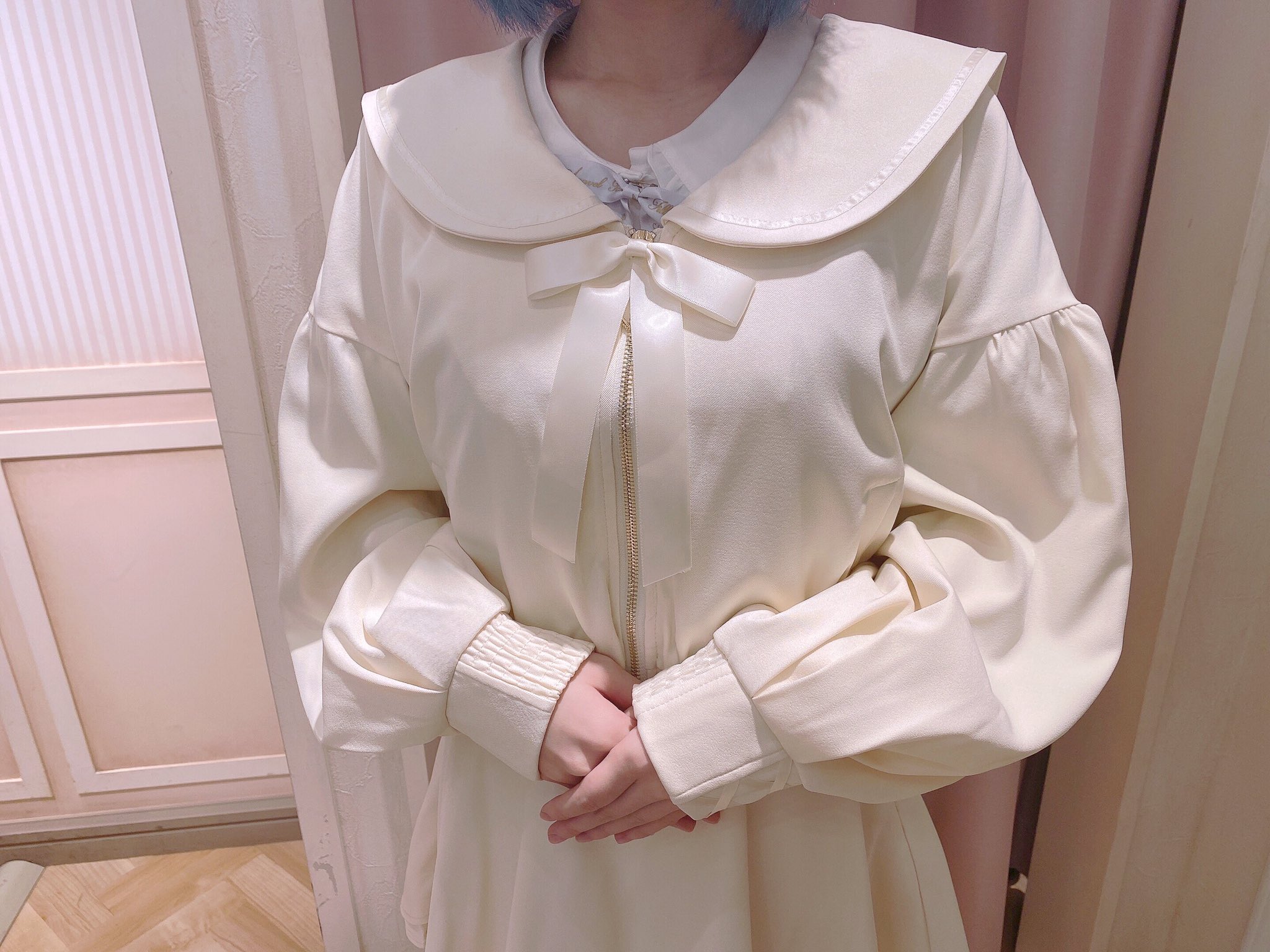 Amavel サテンリボンフードセーラーブルゾン ガーリーフード