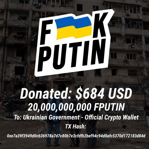 Breaking: more donations made directly to the #ukraine government’s #crypto wallet. 

Help us F**K Putin. ✊

$FPUTIN #BSC #BSCGem #BSCGemAlert #bnb #memecoin