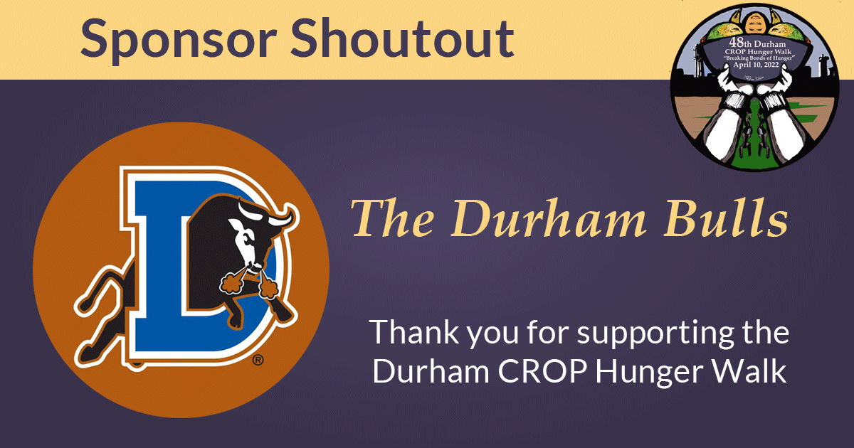 CROPWalkDurham's tweet photo. Sending out a huge "Thank You" to @DurhamBulls ! Thank you for your partnership in the fight against hunger!

#EndHunger #DurhamNC #DurhamCROPHungerWalk https://t.co/VXHX9VezeO