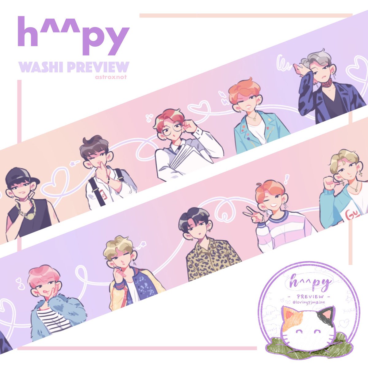 my other preview for @lovingpjmzine !! i designed a washi tape of jimin throughout the eras 🥺 pr3orders are still open so go check it out ! 🐥⬇️ 