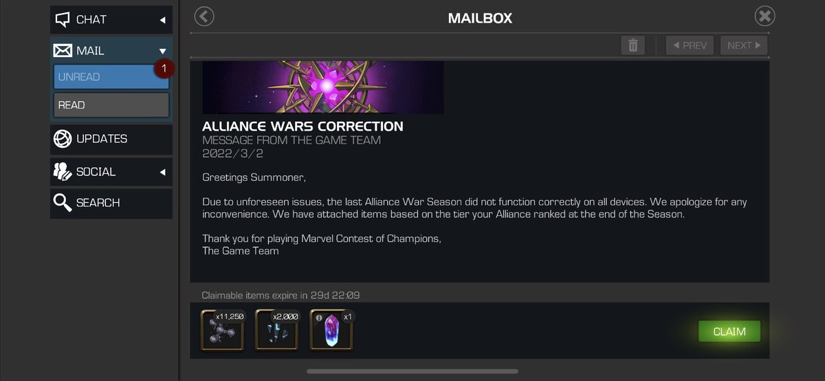 OmariusRex's tweet photo. @MrRichTheMan  just got this AW compensation package. Not sure if it’s due to input issue or the unenlistment issue. That’s 10% t5cc crystal btw. https://t.co/T7sj0oq70y