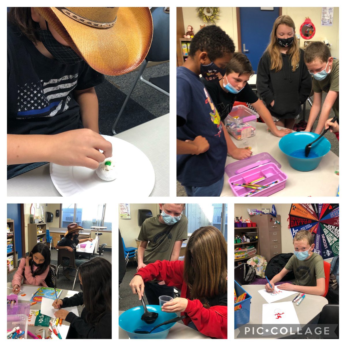 AniavesAmanda's tweet photo. For RAA Week, 6th Graders designed Thing Characters for their class door decoration, they made Jello to float fish in, and Green Eggs and using powdered donuts, and Green M & M's. Yummy! #HemetLearnsTogether #HUSDPremier #husdtogetheragain #readacrossamerica https://t.co/y9tQLlcm50
