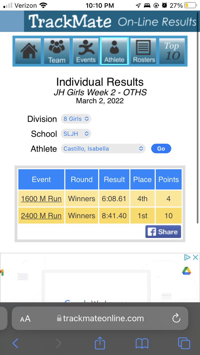 I ran my first 8th grade track meet of the season. I got an 8:41 for the 2400, breaking the school record as well as a PR and placing 1st. My 1600 did not go as planned with a 6:08 (we didn’t run it until 9pm and had little sleep and food) but it was a good learning experience.