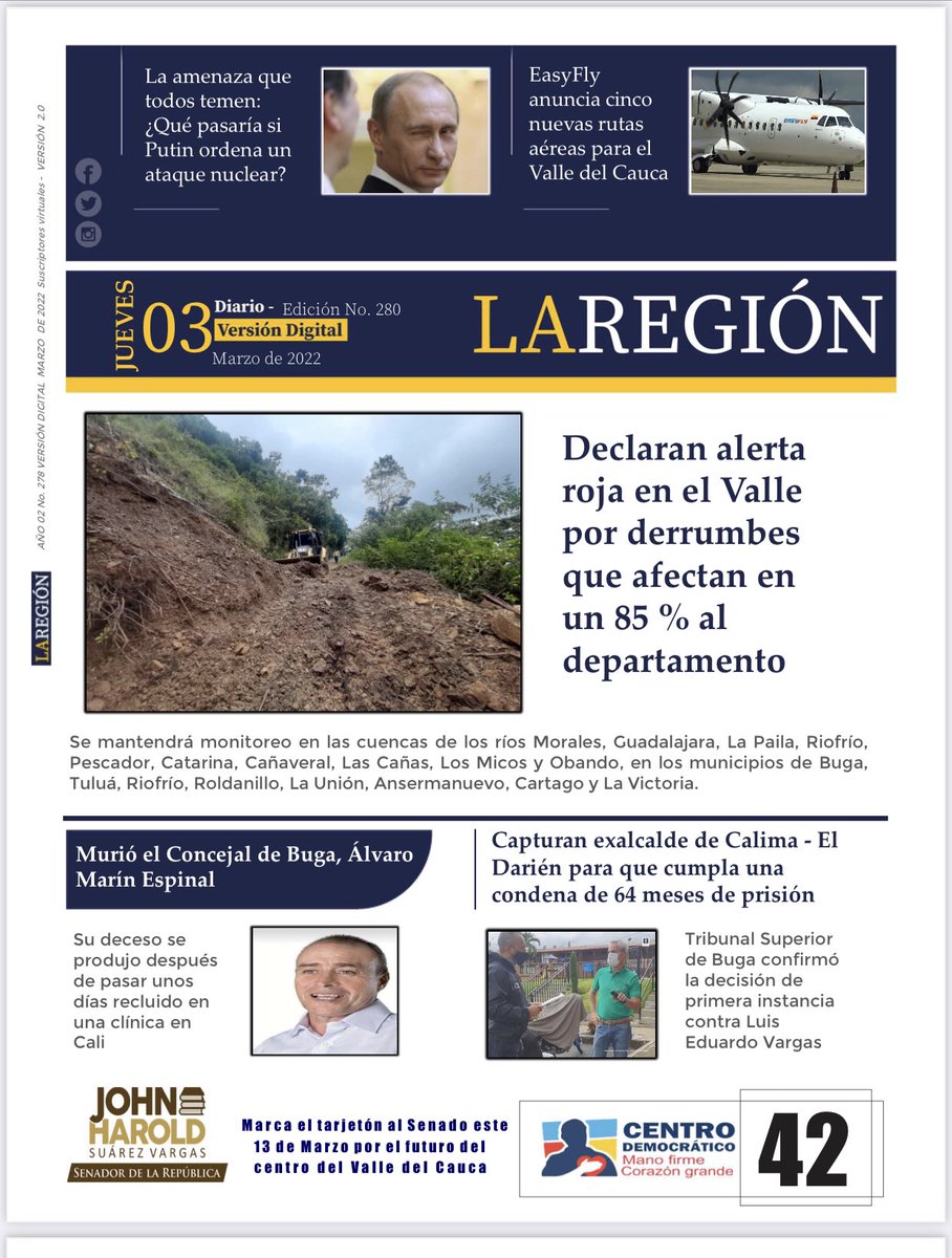 RegionDiario's tweet photo. Diario La Región jueves 3 marzo 2022 #Tulua #Buga https://t.co/dNRCp8TPsP https://t.co/ZMfJD9W8th