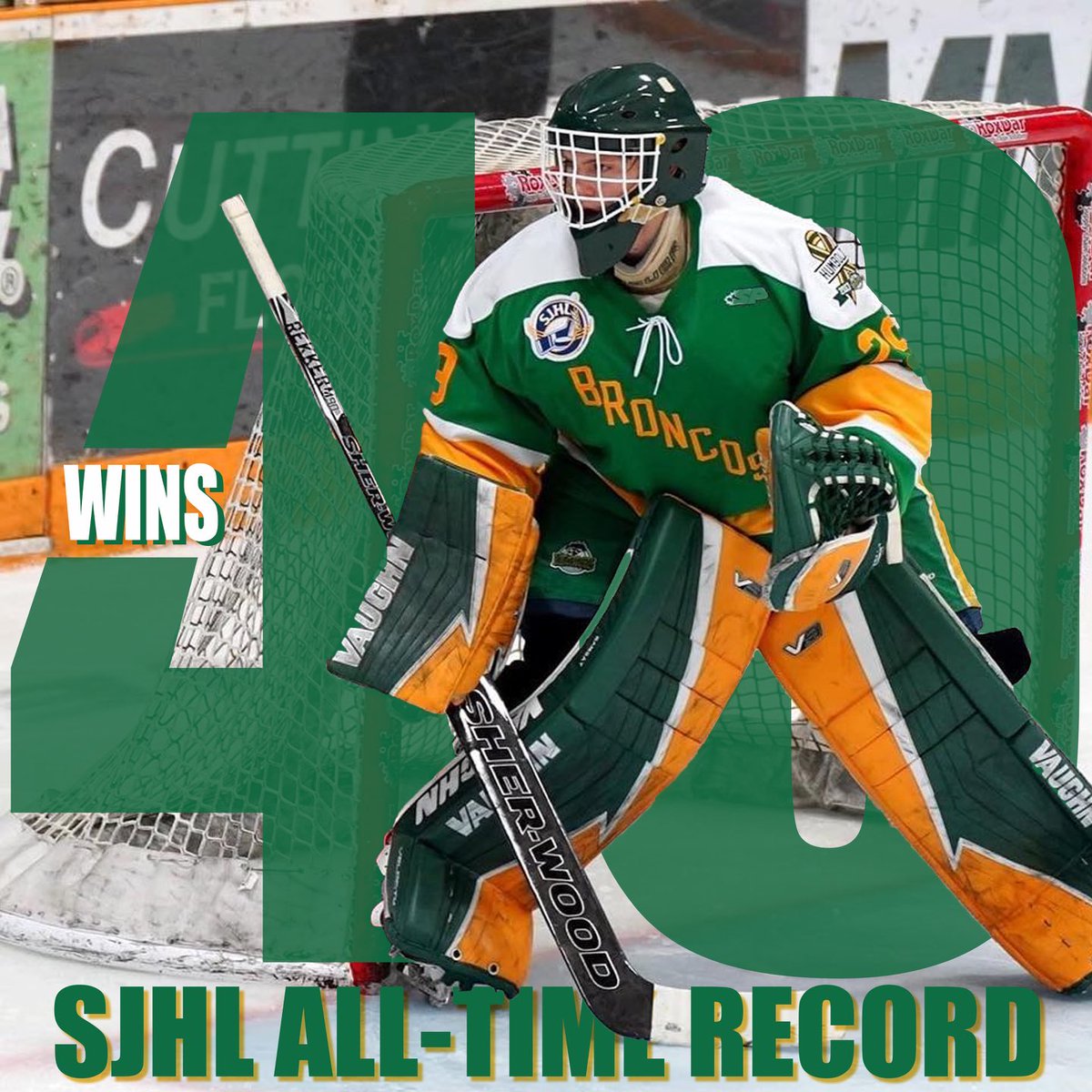 HumboldtBroncos's tweet photo. 🥅 👑👑👑 🥅
He did it!!
The Record belongs to Ramsay!
40 wins.
The All-Time ⁦⁦@theSJHL⁩ Record for wins in a season.
What an incredible accomplishment.
Congratulations Rayce. https://t.co/W83Zrawryl