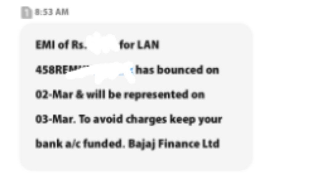 067Rider's tweet photo. I Paid My EMI Yesterday but still I received this sms from Bajaj Finance Ltd, @Bajaj_Finserv kindly look into this https://t.co/cZLLUgwRMG