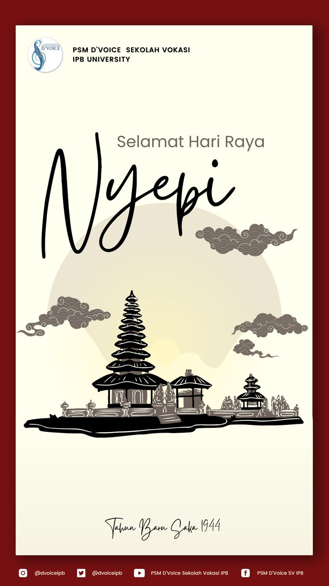 Selamat merayakan Hari Raya Nyepi 2022 bagi yang merayakan. Semoga Tuhan memberikan Keberkahan dan Kerahayuan🌹

#ipbchoir #choirindonesia #dvoiceipb #choirsvipb #paduansuara #paduansuaraindonesia #choir #ipbnesian #ipbofficial