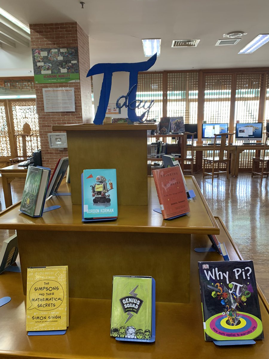 #PiDay is coming up and we’re celebrating at #myCISB. I used a few of my STEAM Skills to rig up a free-standing pi for a display featuring math related books in the MHS Library #MYPlibrary #DPlibrary