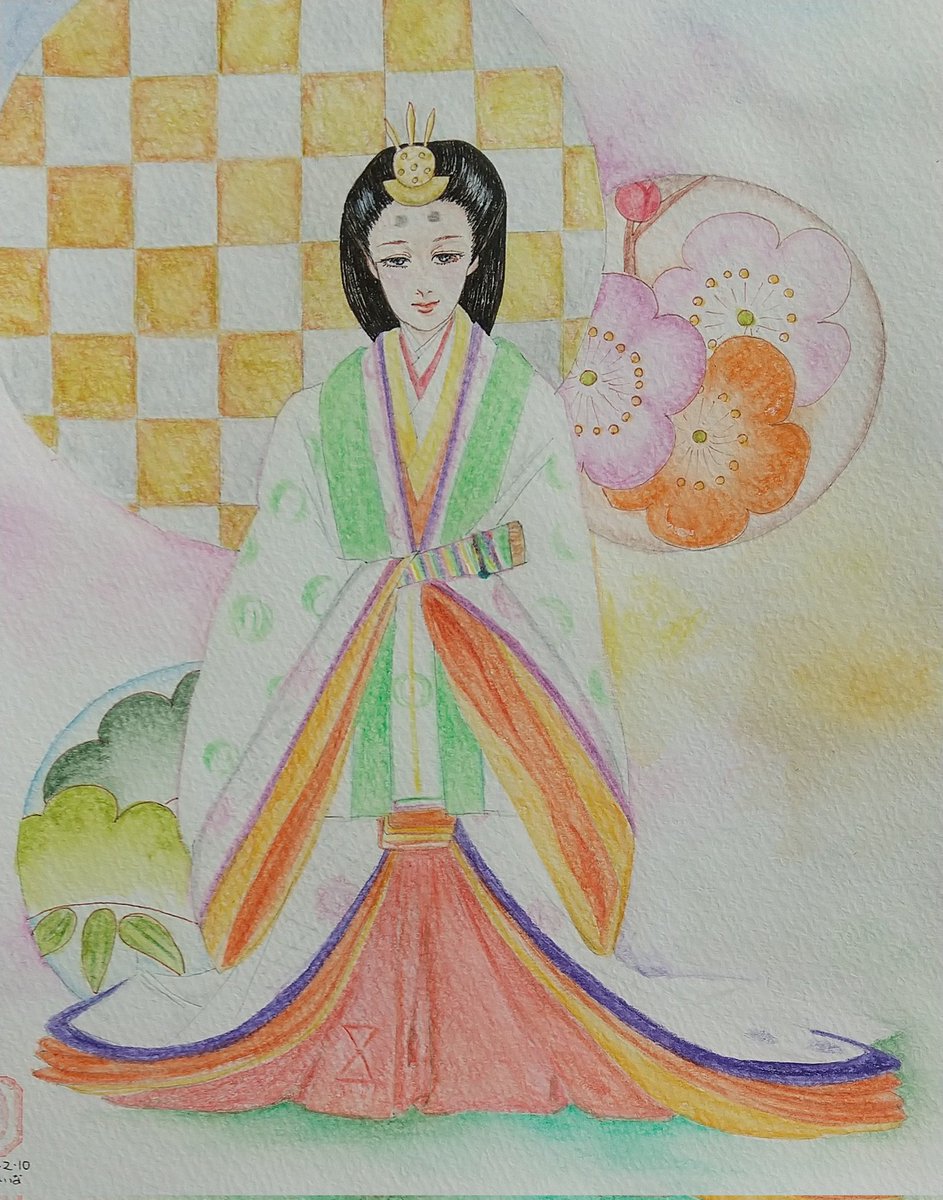 『おひなさま』　水彩色鉛筆画 おお！ひな祭りやったね。 先月描いたおひなさん。 #ひな祭り #水性色鉛筆