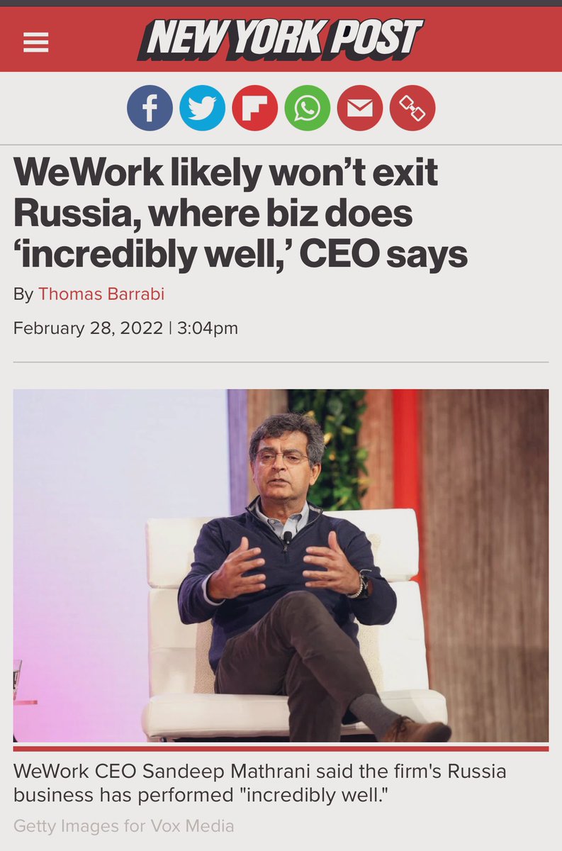 Jason's tweet photo. This is gross @wework 

Friends/followers: If you have a wework membership I suggest you pause/cancel it until they change their abhorrent position on Russia 

#weworksanctions 

If 20 people screen shot their pause/cancellation email, Sandeep Mathrank will flip his position https://t.co/7nnxoiJF0j