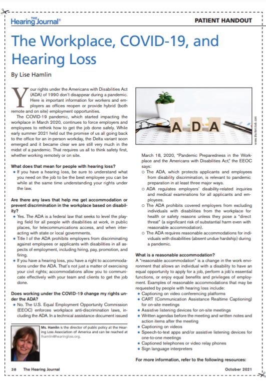 On #WorldHearingDay we're sharing Patient Handouts every hour. Check out this one on The Workplace, COVID-19, and Hearing Loss. ow.ly/wPyL50HY6H8
