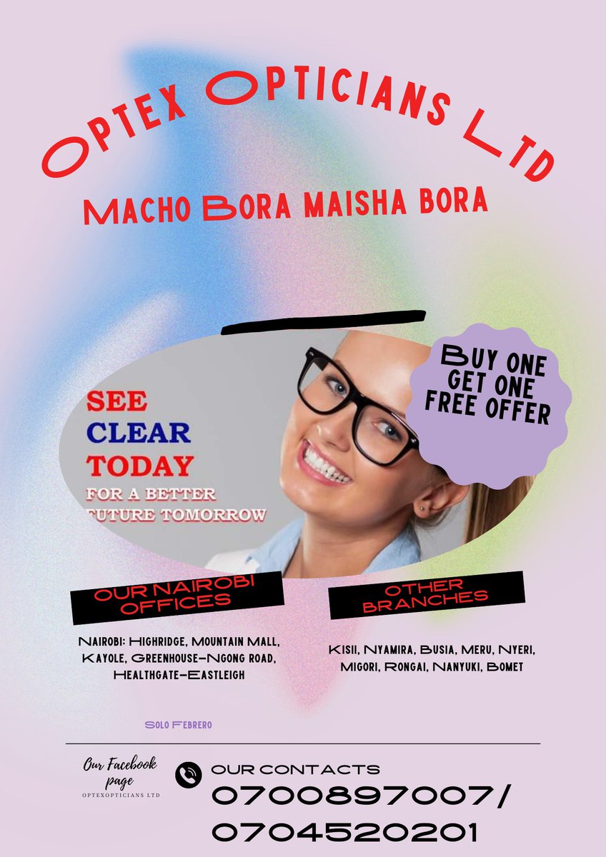 OptexOpticians's tweet photo. See clear today for a better future only with Optex Opticians Ltd
@OptexOpticians 
@optexeyeclinic 
#www.optexopticians.com
@reagan_anyango https://t.co/dwUDozZs6z