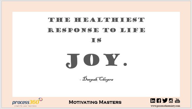 _process360's tweet image. The healthiest response to life is joy.- Deepak Chopra

#process360 #MotivatingMasters #Happiness