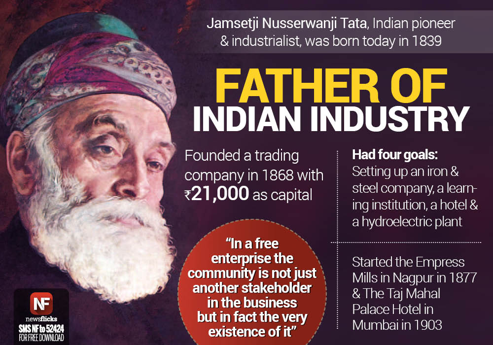 Remembering the father of Indian Industry #JamsetjiTata on his 183rd birth anniversary.

He established the city of Jamshedpur.

Jamsetji Tata founded the #TataGroup, India's biggest conglomerate company.

He also made contributions for establishment of IISc, Bengaluru. Plz RT