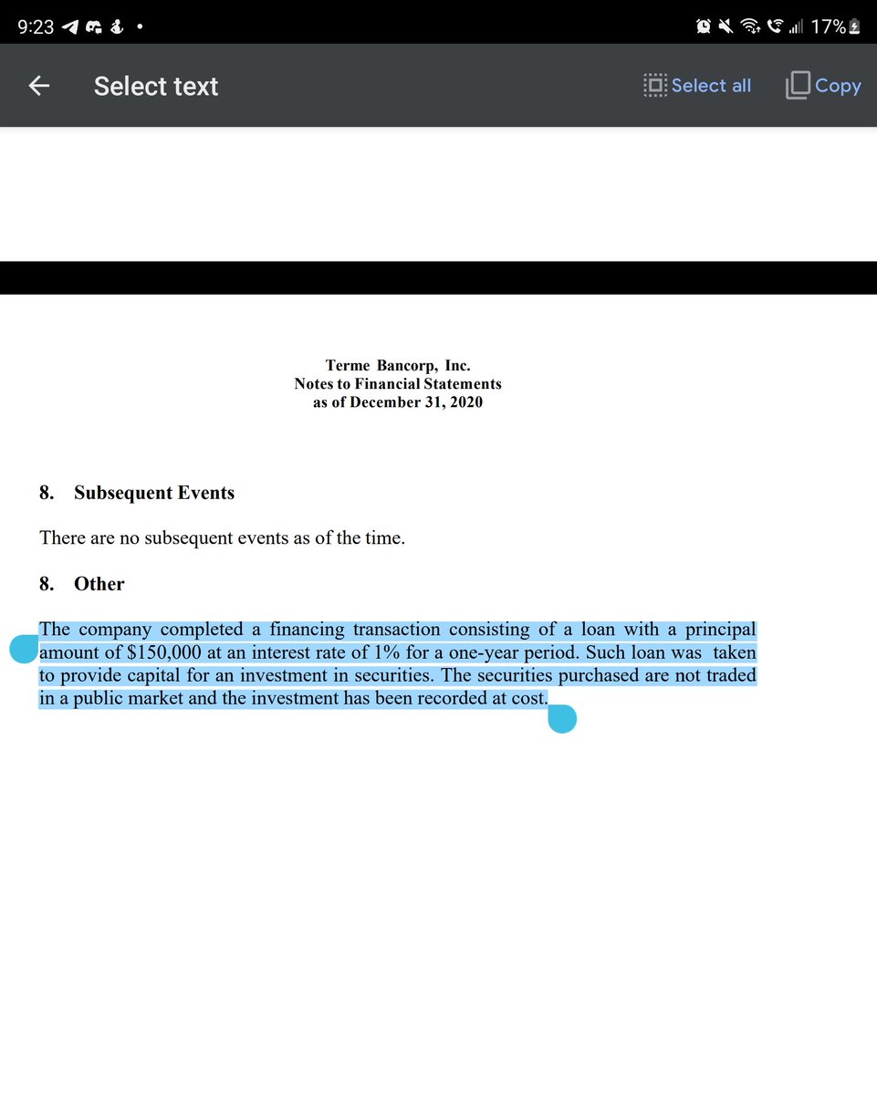 $TMEB This is from their footnotes to financial statement documents from September, I am quite certain that this investment in securities that don't trade on the market refer to the 2 new companies, Giddy Up EV charging and/or AGI(American Growth and infrastructure).