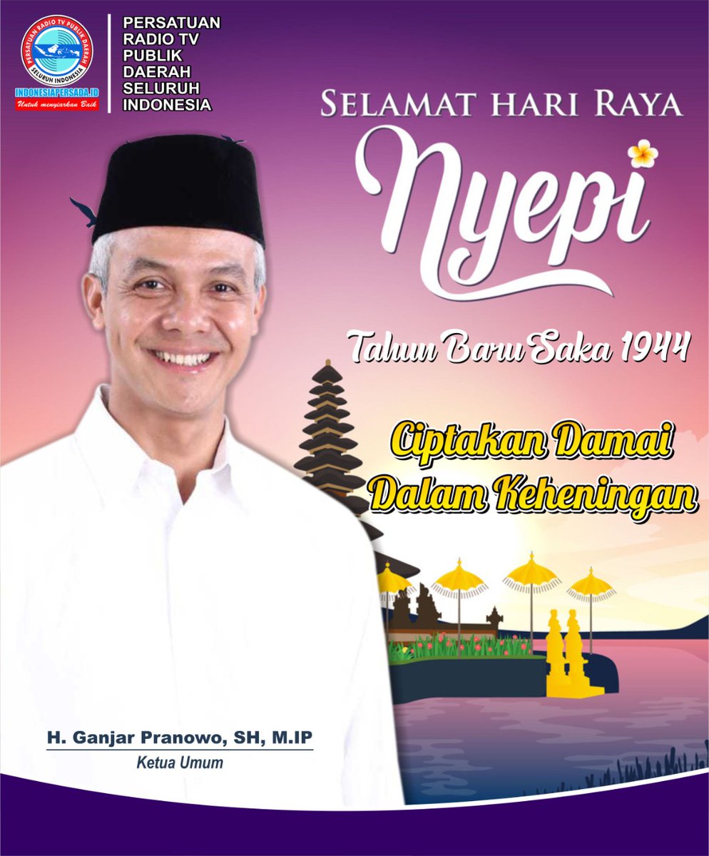 Selamat Menyambut Hari Nyepi, Tahun Baru Saka 1944. Semoga dapat melaksanakan Catur Brata Penyepian.

Selamat Hari Raya Nyepi 
#Nyepi2022 
#indonesiapersadaid 
#persadaid