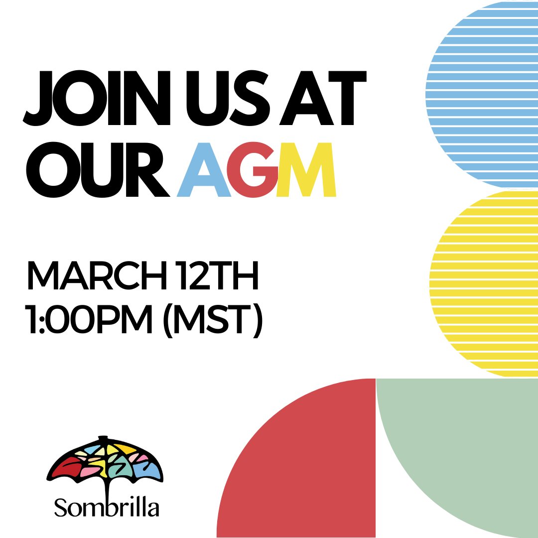 Sombrilla will be holding its Annual General Meeting on Saturday, March 12, at 1:00 PM (MST). 

We are also looking for new board members. Apply before the AGM if you are interested. Contact us at connect@sombrilla.ca for more information.
  
Hope to see you then.