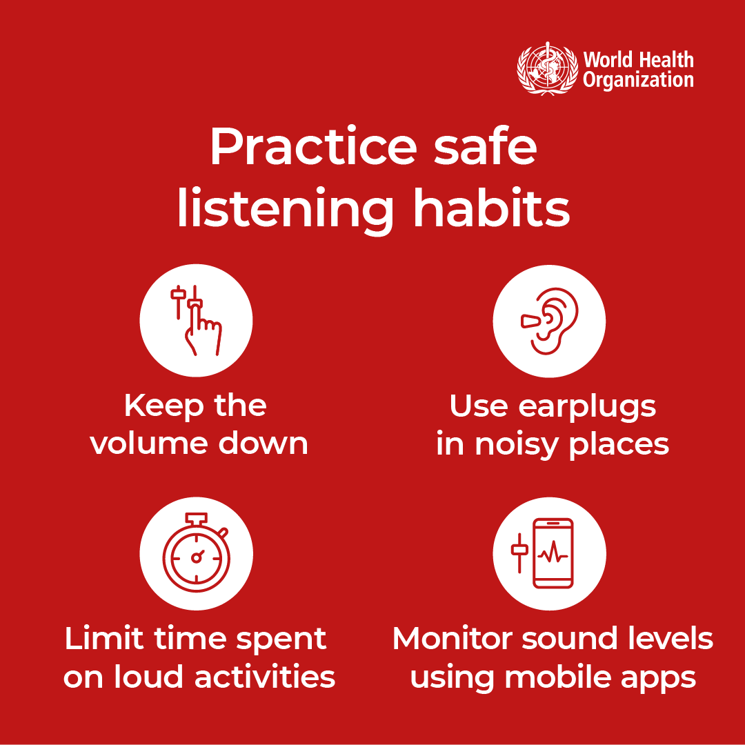 WHO's tweet photo. Do you:
📢 Work in a noisy place?
🎧 Use headphones regularly?
🔊 Visit places with loud music? 

You could be at risk of hearing loss. 
Protect your hearing. Get checked regularly! 
👉 https://t.co/nP2tuZNknS 

#SafeListening #WorldHearingDay https://t.co/IERepai8UD