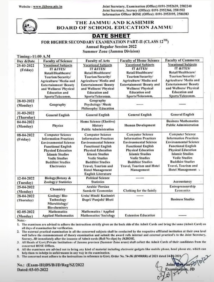 jkboseupdates's tweet photo. Class 12th Date Sheet Annual Regular Session 2022,Summer Zone of Jammu Division. #jkbose https://t.co/qFjmOjfIN5