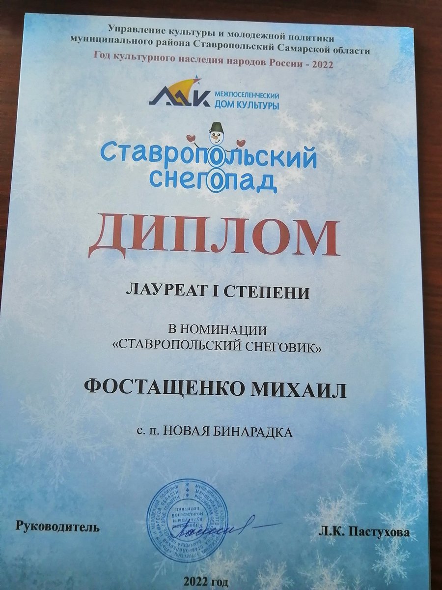 В год культурного наследия народов России в Ставропольском районе подведены итоги конкурса зимнего творчества "Ставропольский снегопад", 1,2,3 места распределены по 4 номинациям.