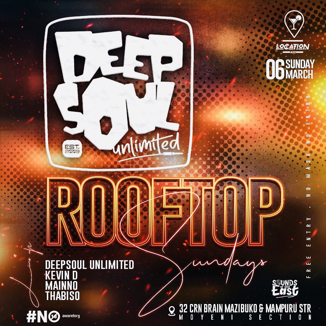Nhlex_DSU's tweet photo. We are only just doing our best to preserve the DeepHouse culture in tembisa whiles exposing talented spinners at the same time!!
@DeepSoul_UnLTD #RooftopSundays 06 March at #Location_1632!
With:
@DeepSoul_UnLTD #KeavanD #Mainno #Thabiso

#Azishe🔥🔥🔥🔥🔥 https://t.co/tZlRVOEoBZ