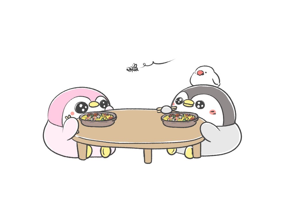 no humans pokemon (creature) table eating food bird white background  illustration images