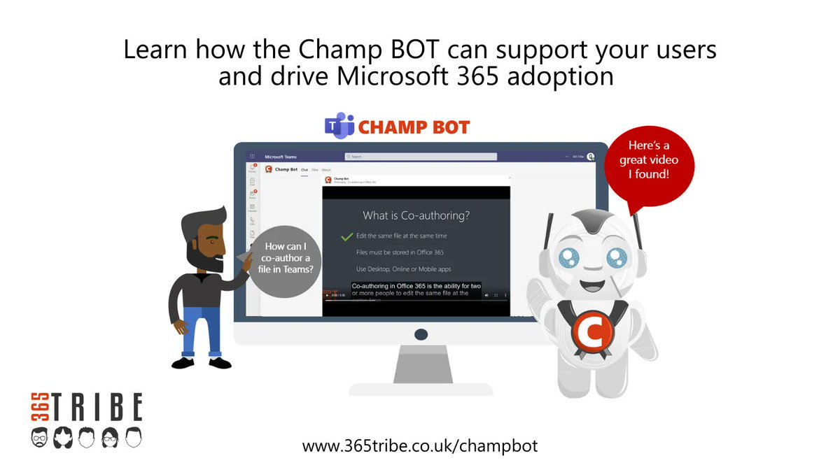 your365tribe's tweet image. Accessible from within Microsoft Teams, the Champ BOT, delivers instant learning and support to your Microsoft 365 users at their moment of need. Find out more: buff.ly/3tp40Ot #microsoft365 #m365 #champbot #365tribe #msteams #learning &apos;#usersupport #ondemandvideo