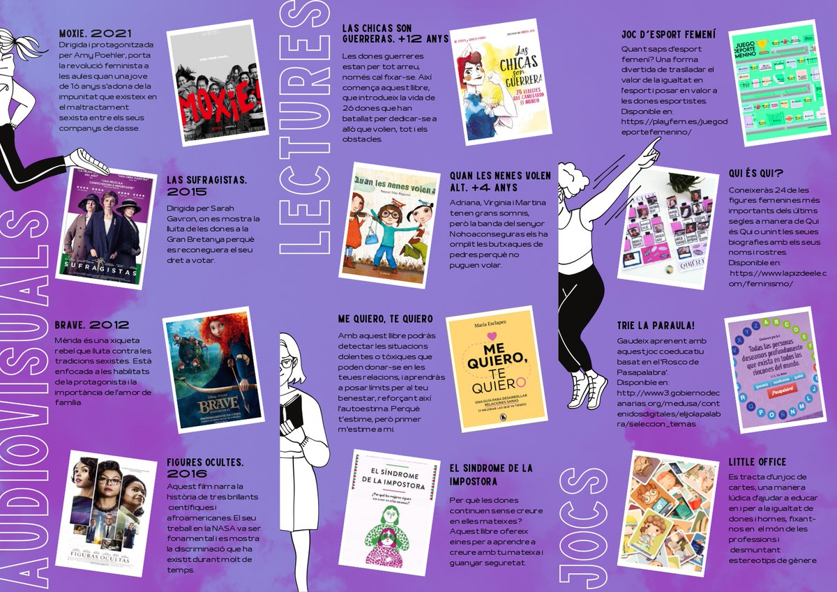 MancoCostera's tweet photo. 🟣 Amb motiu del #8M, l'àrea d'#igualtat de la Mancomunitat, ha elaborat un tríptic amb recomanacions de llibres i comptes, pel·lícules i jocs.
#Visbles #Sorores #Empoderades https://t.co/tHdviyauRG