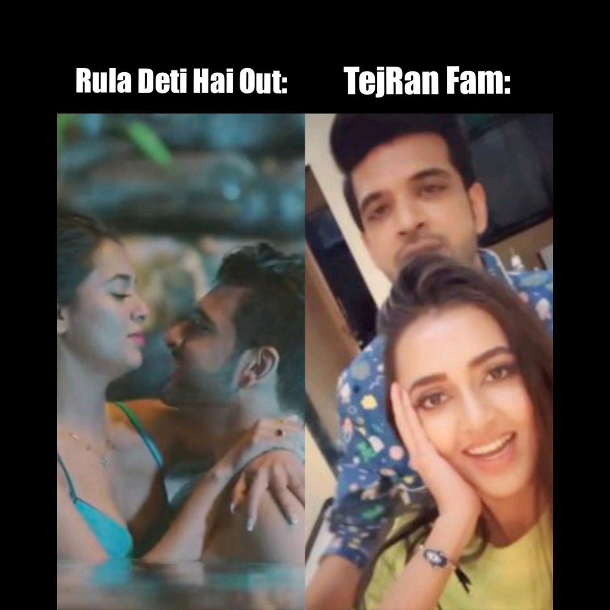 glamsham's tweet photo. TejRan naam ka raag lage..toh pani mein bhi aag lage... 💥💜😍 

Tag #TejRanFam💥

#glamsham #KaranKundrra #TejasswiPrakash #TejaTroops #KKundrraSquad #TejRan #TejRanFam #memes #glamshammemes #RulaDetiHaiOutNow #RulaDetiHai #EvilEyesOffTejRan #TejRanFirstMV https://t.co/BXEhRO1RxK