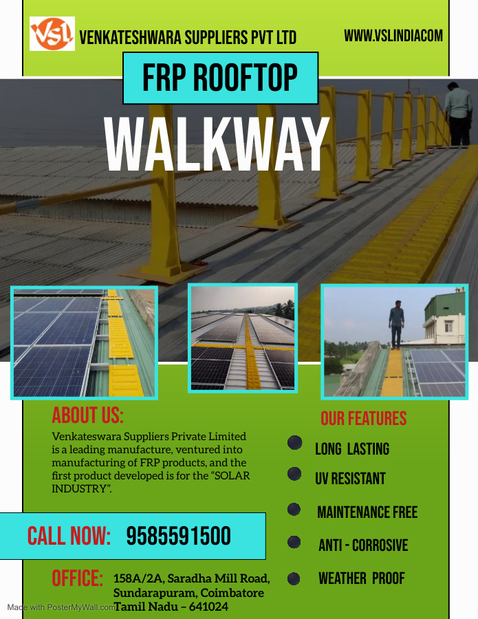 vsplindia's tweet image. WE BUILD THE BEST ROOFTOP WALKWAY!!!
Visit Us: vslindia.com
Venkateswara Suppliers Private Limited
Coimbatore.
#highstrengthwalkway #lightweightwalkway #dimensionalstability #corrosionresistant #chemicalresistant #electricalresistant #lowtoolinginstallationcost