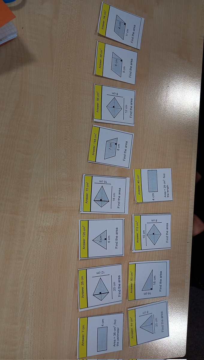 BucksburnMaths's tweet photo. Area and perimeter loop cards with #s1maths. Rectangle ones from @Maths4Everyone's TES store and a couple we made up ourselves in the department. https://t.co/T6NK3vBpX0 https://t.co/97eWVRk7pE