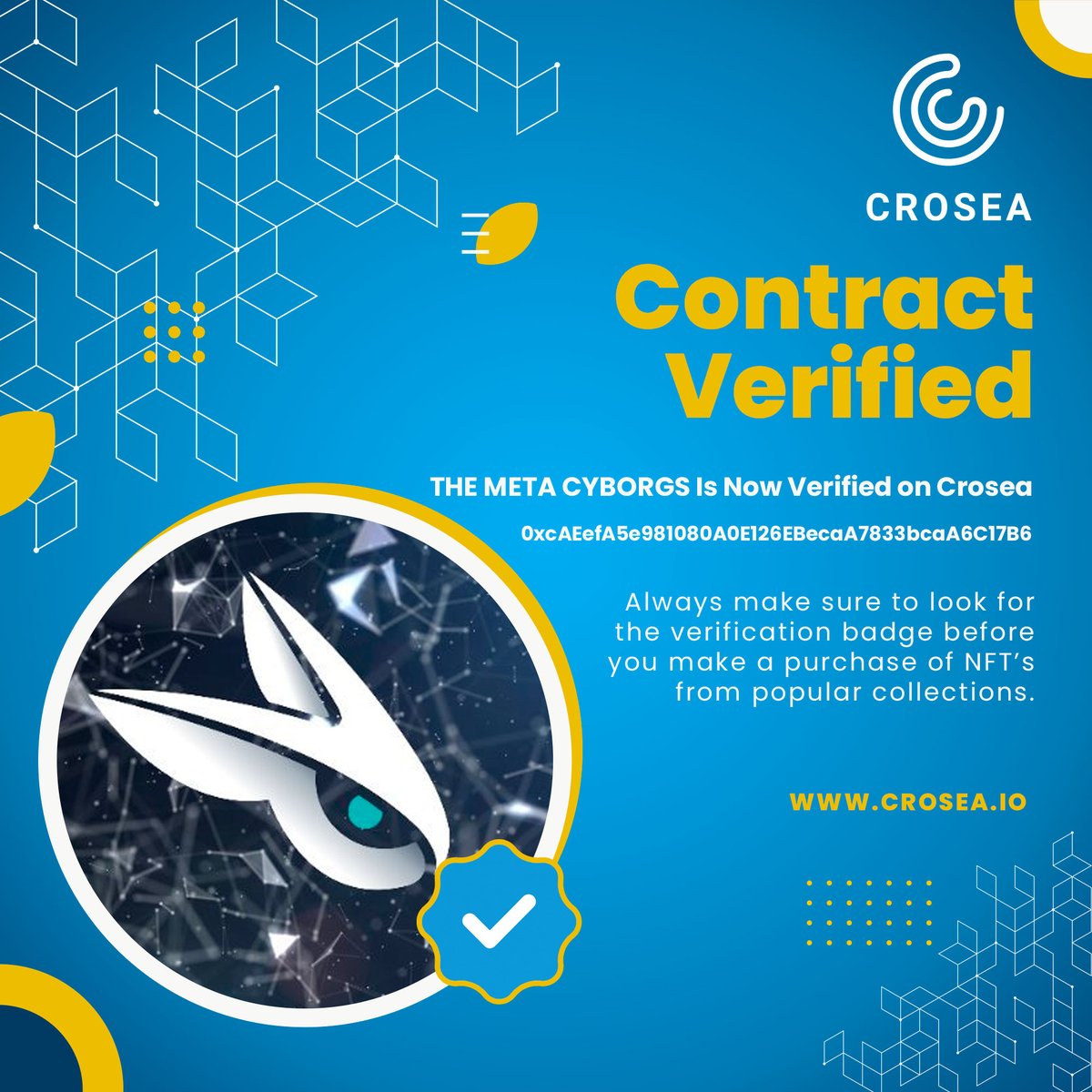 croseanft's tweet photo. #TheMetaCyborgs are now verified on #CroSea. Add yours to the #NFT collection on #crosea #NFTMarketplace 

Check out the collection https://t.co/Y5VZl5HBXZ

#CRO #crofam #crofamily #Cronos #cronoschain #CronosNFT #FFTB https://t.co/HxHIfIy0vK