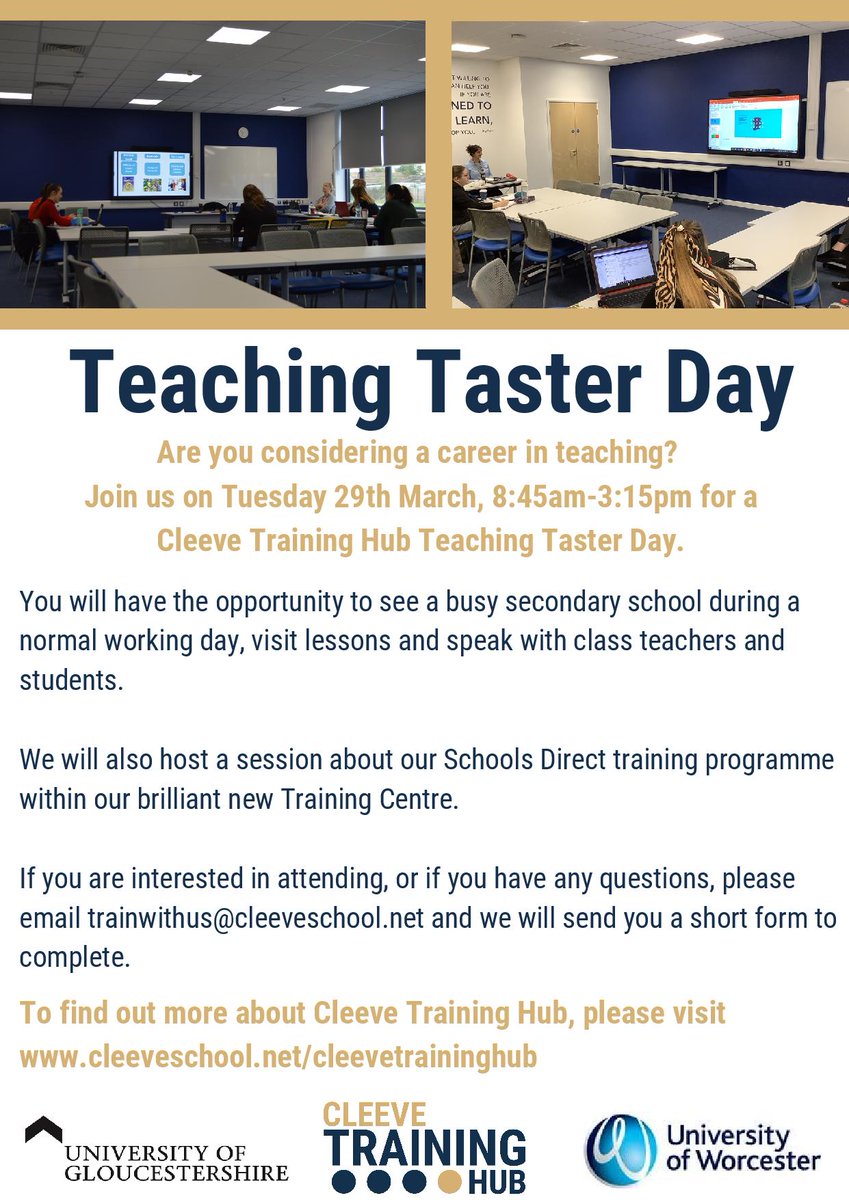 We are hosting two events this month! If you are interested in teaching but want to know more, please sign up for one of our upcoming events.

To sign up for the Taster Day, please follow the link forms.office.com/pages/response…

Virtual session; email the address shown on the poster!
