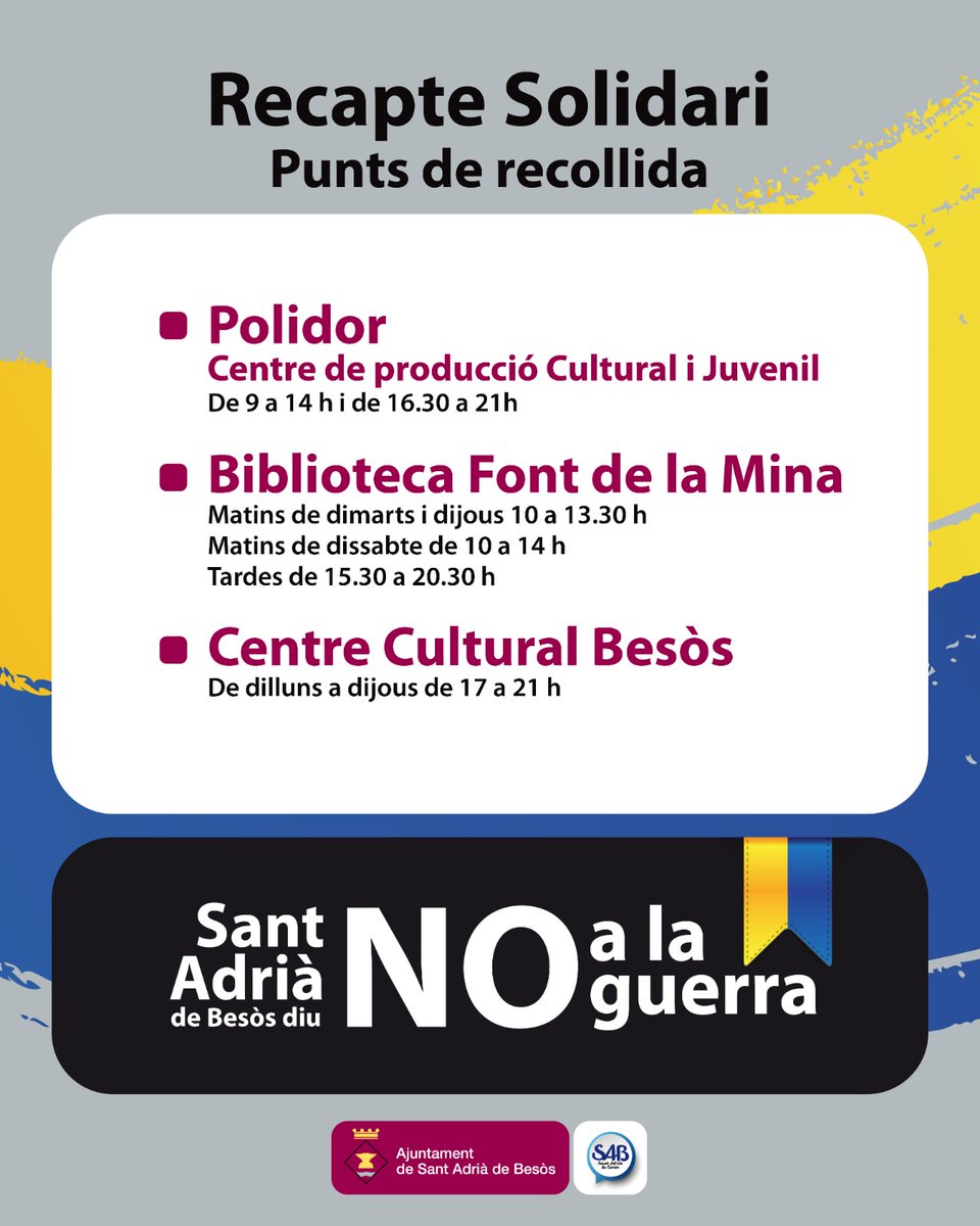 Recogida de material para Ucrania, colabora. Que no se diga que no somos solidarios! 🇺🇦 NO A LA GUERRA 🕊