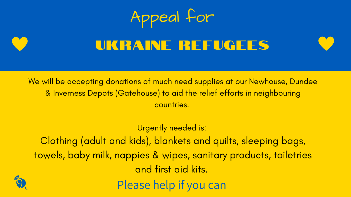 Brakes_Scotland's tweet photo. If you are local to our Inverness, Dundee or Newhouse depots please help if you can. We are working with local charities to get much-needed supplies to Ukraine, with the first truck leaving at the end of next week. 
💛💙
#PeacenotWar #Ukraine #DonateUkraine #Odessa #Kyiv https://t.co/o7hotHrGUk