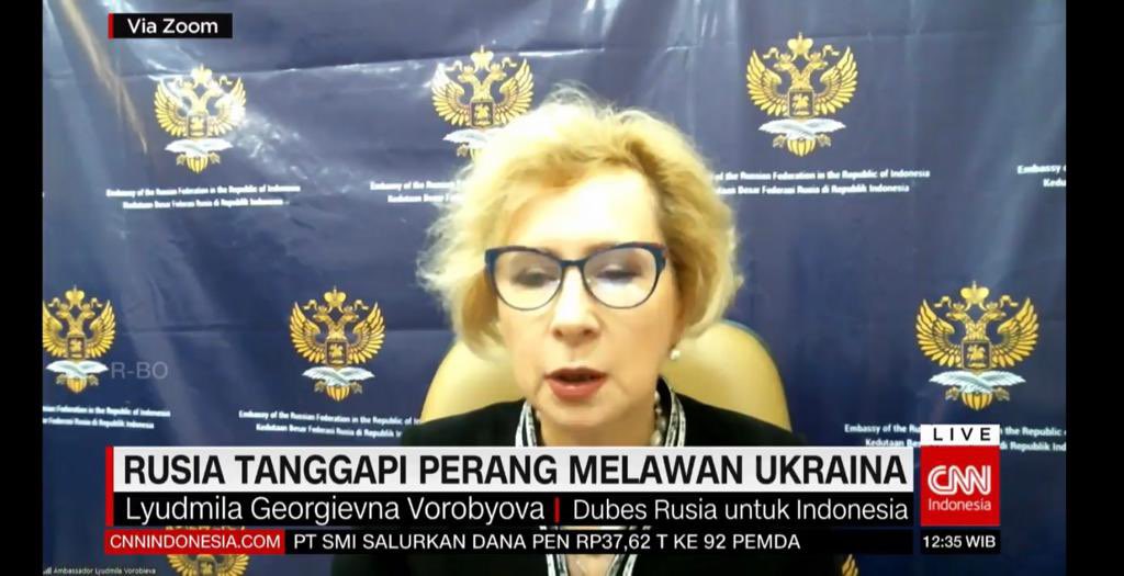 RusEmbJakarta's tweet photo. Ambassador Lyudmila #Vorobieva gave an interview to @CNNIndonesia regarding special military operation in Ukraine https://t.co/Dc2lS0THRT