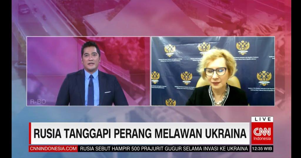 RusEmbJakarta's tweet photo. Ambassador Lyudmila #Vorobieva gave an interview to @CNNIndonesia regarding special military operation in Ukraine https://t.co/Dc2lS0THRT
