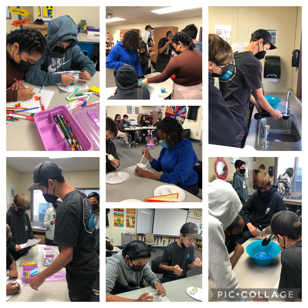 AniavesAmanda's tweet photo. For RAA Week, 7th Graders designed Thing Characters for their class door decoration, they made Jello to float fish in, and Green Eggs and using powdered donuts, and Green M & M's. Yummy! #HemetLearnsTogether #HUSDPremier #husdtogetheragain #readacrossamerica https://t.co/gtpiytQmBF