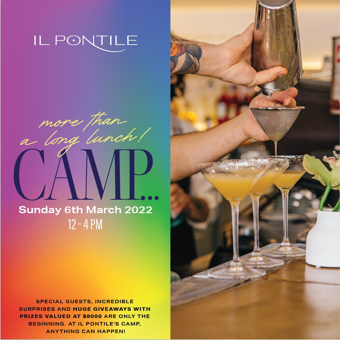 DNAmagazine's tweet photo. Recover from @sydneymardigras in style with a luscious long lunch at @ilpontile_syd. Book your ticket for Camp! now... #IlPontile #Camp #LongLunch #Sponsored 👉 https://t.co/1HLrIKV8lQ https://t.co/rmTGJUKvHk