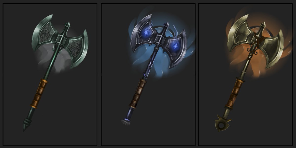 EVRL00T's tweet photo. Sneak Peak:
Three variations of Rare Axes, sub-archetype "Great Axe" to be equipped. Calling one of these your own, would make you a lot more comfortable out in the Dunes of Trakan 🪓

For #RMRK
#NFTCommunity #NFT #NFTProject #lore #RPG https://t.co/ewtJZZpU0O