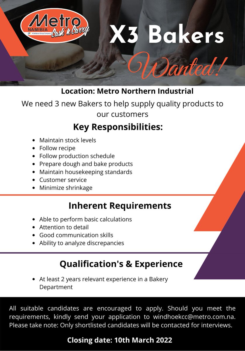 Opportunities at Metro Katima Mulilo, and Metro Northern Industrial.