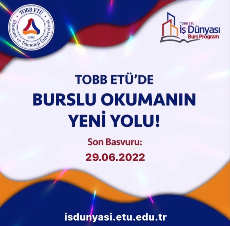 İş Dünyası Burs Programı Başvurularımız başladı🎉
isdunyasi.etu.edu.tr adresinden başvuru yapabilirsiniz.
Son Başvuru Tarihi: 29.06.2022