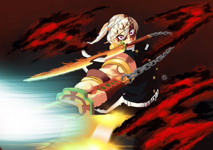 misaki ushioさんがTwitterに投稿した宇髄天元(鬼滅の刃)のイラスト。